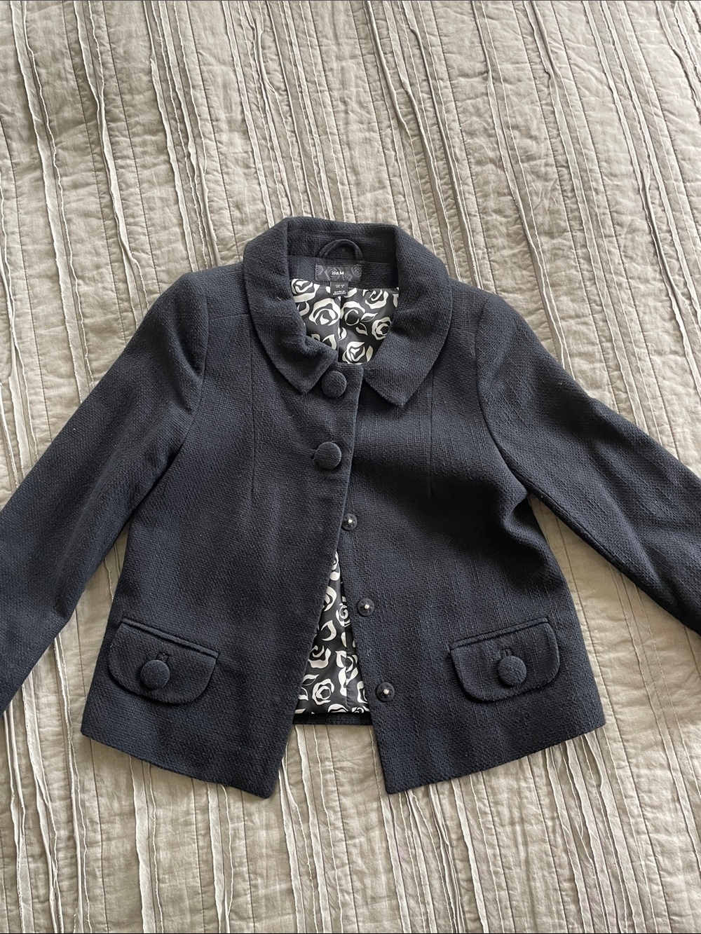 H&M Black Textured Button-Front Blazer Jacket